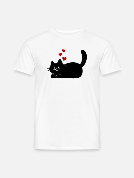 Liegende Katze mit Herzen - Männer T-Shirt - Weiß