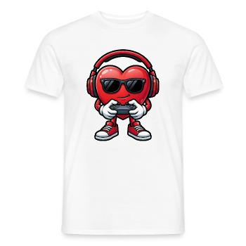 Cool Gamer Heart mit Kopfhörern und Controller - Männer T-Shirt - Weiß - Vorne - AI Model Male 178 dark (178cm)