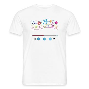 Notes de musique, lecteur de musique, symboles musicaux colorés - T-shirt homme - blanc - Devant - AI Model Male 178 dark (178cm)