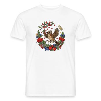 Oiseau joyeux dans une couronne de baies - T-shirt homme - blanc - Devant - AI Model Male 178 dark (178cm)