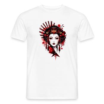 Mystische Geisha im roten Art-Style  - Männer T-Shirt - Weiß - Vorne - AI Model Male 178 dark (178cm)