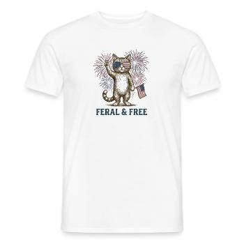 Wilde und freie Katze – Lustige patriotische Katze - Männer T-Shirt - Weiß - Vorne - AI Model Male 178 dark (178cm)