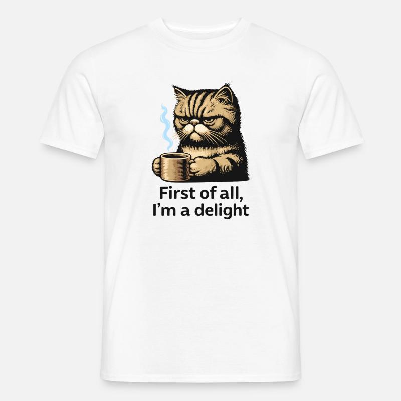 Katze und Kaffee: erste Köstlichkeit - Männer T-Shirt - Weiß