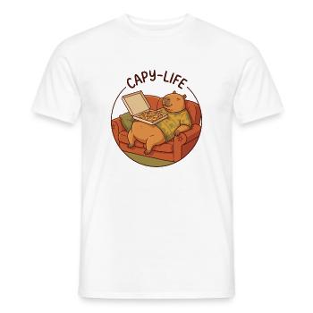 Capybara sofa with pizza cozy animal motif - Men's T-Shirt - white - Front - AI Model Male 178 dark (178cm)
