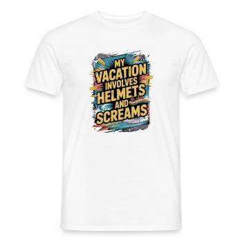 My holiday includes helmets and screams adventure - Men's T-Shirt - white - Front - AI Model Male 178 dark (178cm)