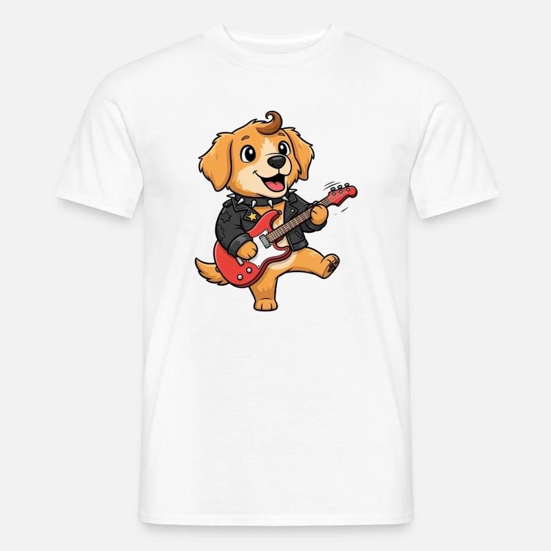 Rockiger Hund mit E-Gitarre - Männer T-Shirt - Weiß