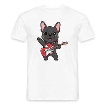 Bouledogue rockeur à la guitare électrique - T-shirt homme - blanc - Devant - AI Model Male 178 dark (178cm)