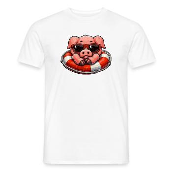 Cool pig in a lifebuoy - Men's T-Shirt - white - Front - AI Model Male 178 dark (178cm)
