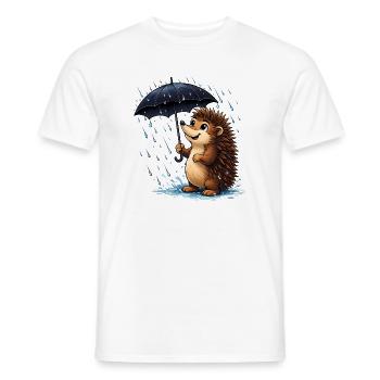 Cheerful hedgehog with umbrella in the rain - Men's T-Shirt - white - Front - AI Model Male 178 dark (178cm)