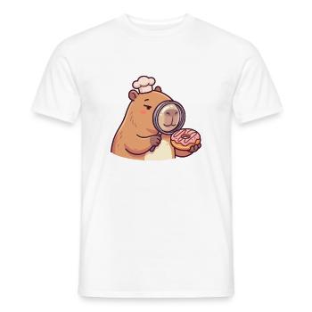 Capybara with Donut Funny Inspector Animal Motif - Men's T-Shirt - white - Front - AI Model Male 178 dark (178cm)