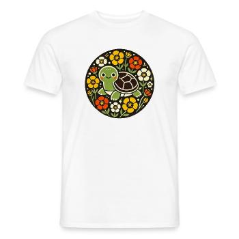 Tiny Turtle Amid Floral Circle - Men's T-Shirt - white - Front - AI Model Male 178 dark (178cm)