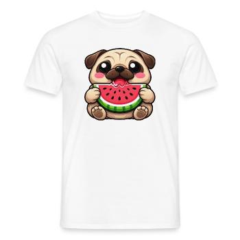 Dessin animé mignon de chien carlin Kawaii Melon Summer - T-shirt homme - blanc - Devant - AI Model Male 178 dark (178cm)