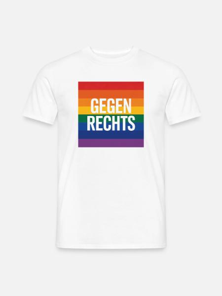Gegen Rechts - Antifa Regenbogen Tee - Männer T-Shirt - Weiß