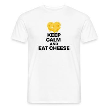 KEEP CALM AND EAT CHEESE, CHEESE JUNKIE GIFT 🧀 - Men's T-Shirt - white - Front - AI Model Male 178 dark (178cm)