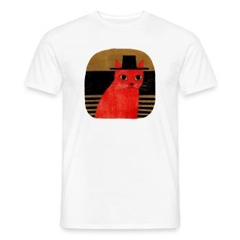 Red Cat with Hat Retro Art - Men's T-Shirt - white - Front - AI Model Male 178 dark (178cm)