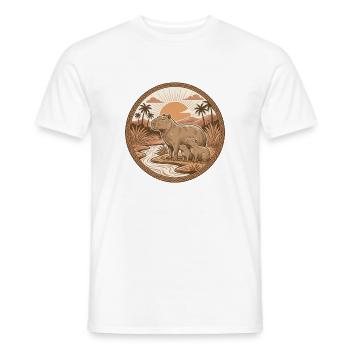 Emblème vintage de la famille Capybara Sunset - T-shirt homme - blanc - Devant - AI Model Male 178 dark (178cm)