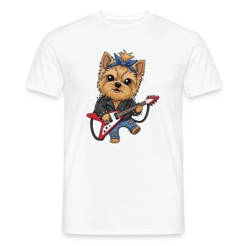 Punk Yorkie with guitar - Men's T-Shirt - white - Front - AI Model Male 178 dark (178cm)