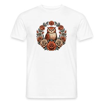 Owl in Roses Floral Circle - Men's T-Shirt - white - Front - AI Model Male 178 dark (178cm)