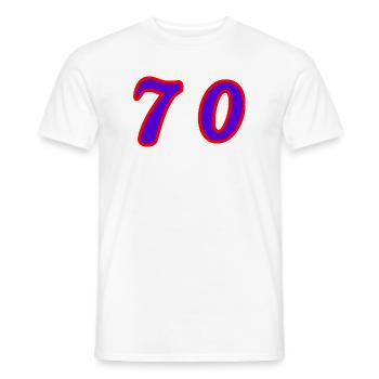 70. 70 YEARS. 70th ANNIVERSARY. 70 YEARS ANNIVERSARY. - Men's T-Shirt - white - Front - AI Model Male 178 dark (178cm)