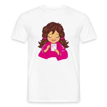 Smiling_girl_is_drinking_coffee - T-shirt homme - blanc - Devant - AI Model Male 178 dark (178cm)