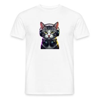 KatzenDJ Neon Kopfhörer Music lover cat - Männer T-Shirt - Weiß - Vorne - AI Model Male 178 dark (178cm)