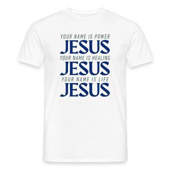 POUVOIR DE JÉSUS GUÉRIR LA VIE - T-shirt homme - blanc - Devant - AI Model Male 178 dark (178cm)