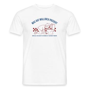 Personne ne sait ce qui se passe à Majorque. WC Humour - T-shirt homme - blanc - Devant - AI Model Male 178 dark (178cm)