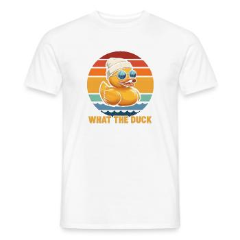 What The Duck? Humor Rubber Gummiente Yellow - Männer T-Shirt - Weiß - Vorne - AI Model Male 178 dark (178cm)