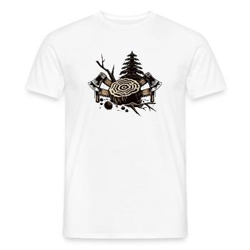 Lumberjack motif with tree trunk and axes - Men's T-Shirt - white - Front - AI Model Male 178 dark (178cm)