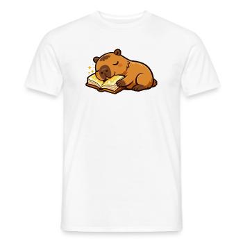 Capybara endormie sur le thème de la lecture de livres - T-shirt homme - blanc - Devant - AI Model Male 178 dark (178cm)