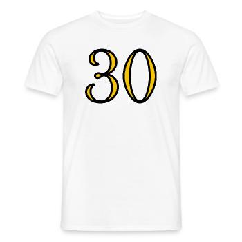 30. 30 YEARS. 30th ANNIVERSARY. 30 YEARS ANNIVERSARY. - Men's T-Shirt - white - Front - AI Model Male 178 dark (178cm)