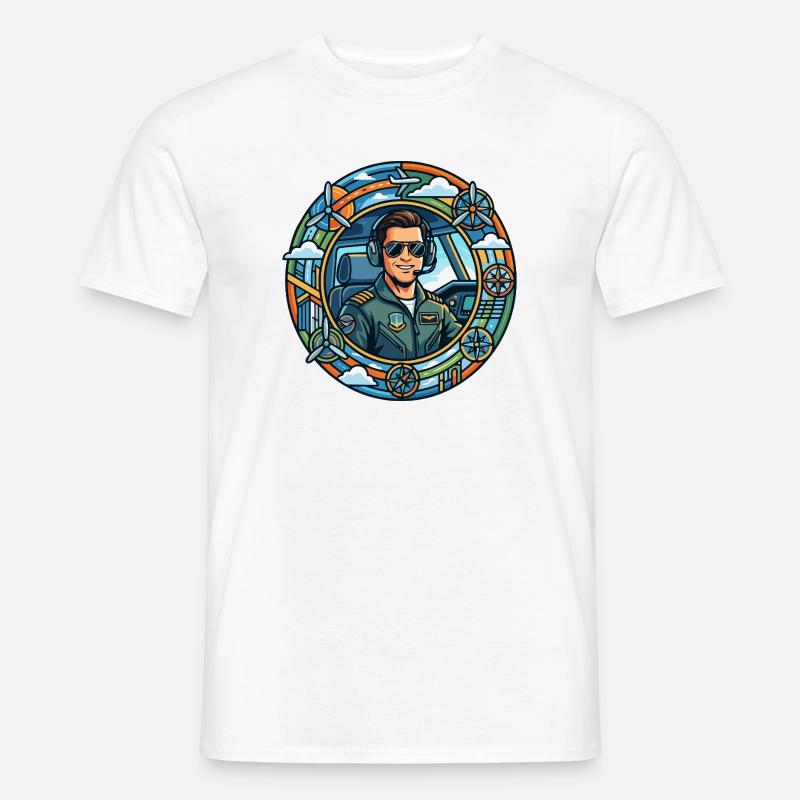Comic-Pilot im Cockpit Rundflug - Männer T-Shirt - Weiß