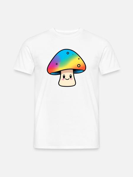 Kawaii Regenbogenpilz Design - Männer T-Shirt - Weiß