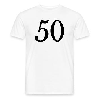 50. 50 YEARS. 50th ANNIVERSARY. 50 YEARS ANNIVERSARY. - Men's T-Shirt - white - Front - AI Model Male 178 dark (178cm)