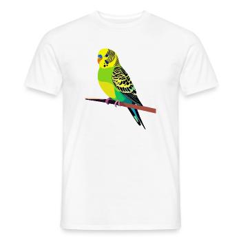 Bunter Wellensittich auf Ast Motiv gelb grün blau - Männer T-Shirt - Weiß - Vorne - AI Model Male 178 dark (178cm)
