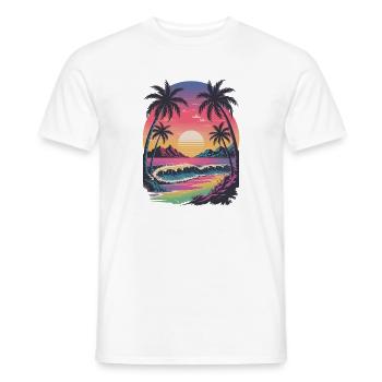  Retro Tropischer Sonnenuntergang Surfer Strand - Männer T-Shirt - Weiß - Vorne - AI Model Male 178 dark (178cm)
