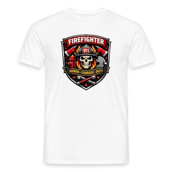 Insigne de pompier Flammes du Crâne - T-shirt homme - blanc - Devant - AI Model Male 178 dark (178cm)