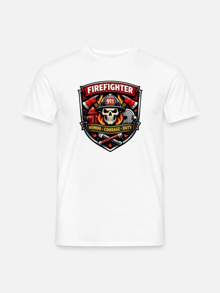 Firefighter Badge Skull Flames - Men's T-Shirt - white
