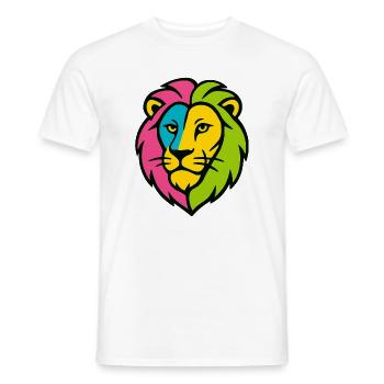 Farbenfroher Wildlöwe – Kunstfarben springen hervor - Männer T-Shirt - Weiß - Vorne - AI Model Male 178 dark (178cm)