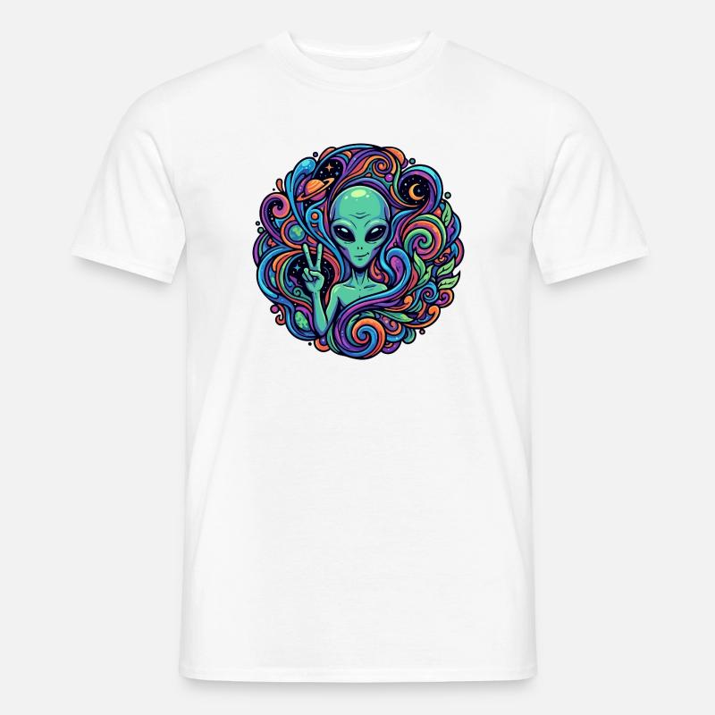 Außerirdischer Peace Zeichen psychedelisch Alien - Männer T-Shirt - Weiß