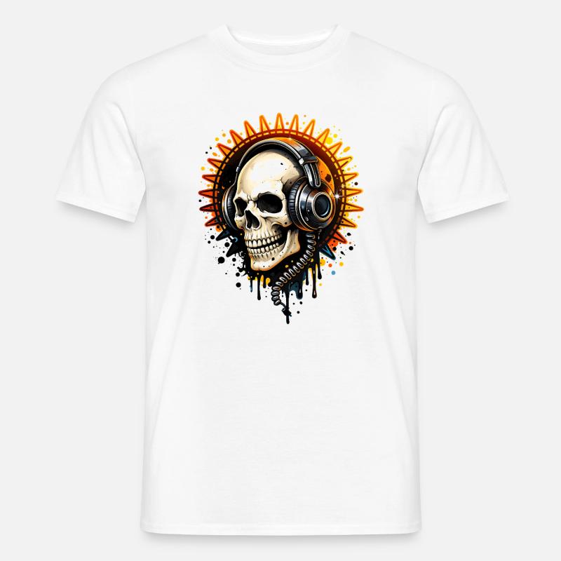 Totenkopf mit Kopfhörern Illustration - Männer T-Shirt - Weiß