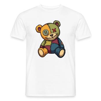 Patchwork Teddy Bear Unique Made of Patch Button Eye - Men's T-Shirt - white - Front - AI Model Male 178 dark (178cm)