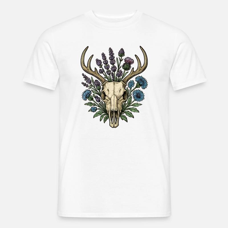 Hirschknochen mit Blumenkranz - Männer T-Shirt - Weiß