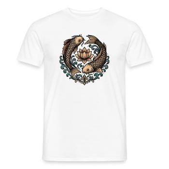 Tatouage d’harmonie du cercle de koi et lotus - T-shirt homme - blanc - Devant - AI Model Male 178 dark (178cm)