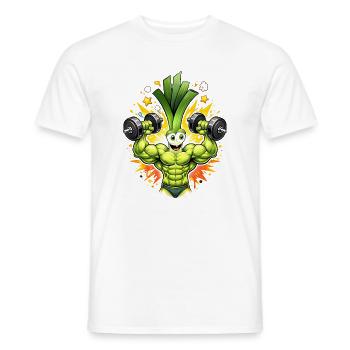 Strong Leek Bodybuilder Illustration - Men's T-Shirt - white - Front - AI Model Male 178 dark (178cm)