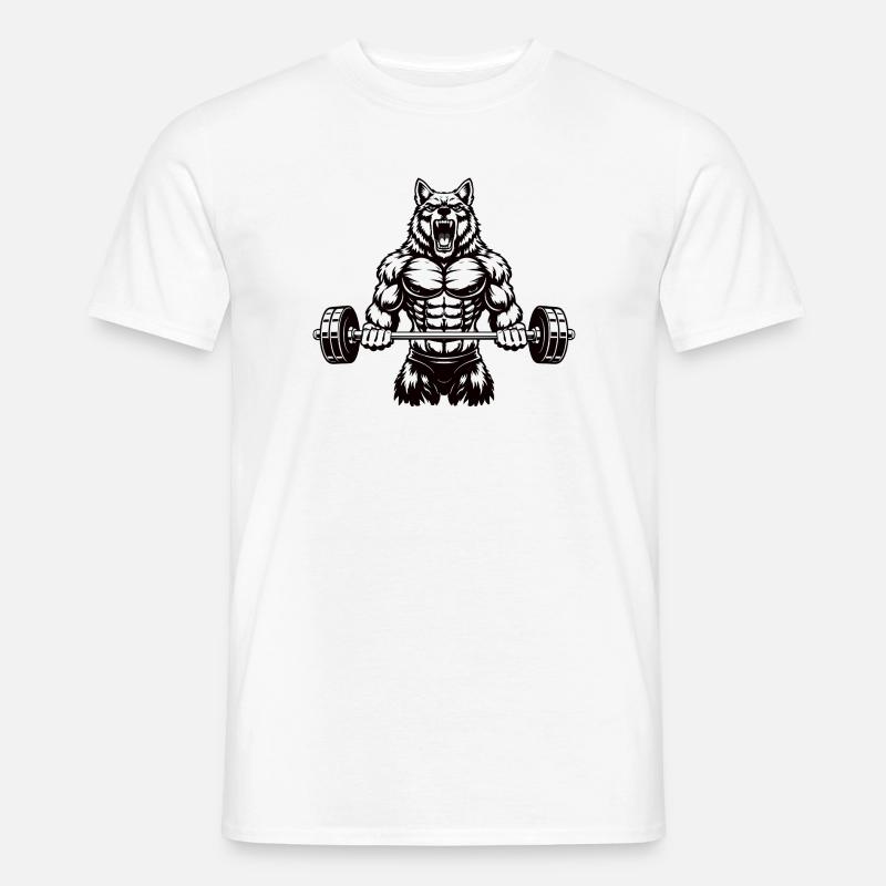 Kraftvoller Wolf mit Langhantel - Männer T-Shirt - Weiß
