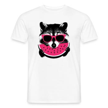 Waschbär mit pinker Sonnenbrille isst melone - Männer T-Shirt - Weiß - Vorne - AI Model Male 178 dark (178cm)