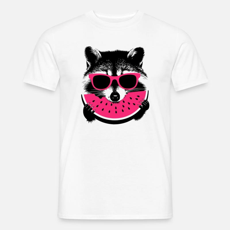 Waschbär mit pinker Sonnenbrille isst melone - Männer T-Shirt - Weiß