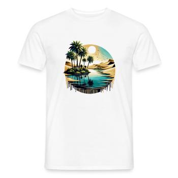 Desert Palm Tree at Ocean Circle - Men's T-Shirt - white - Front - AI Model Male 178 dark (178cm)
