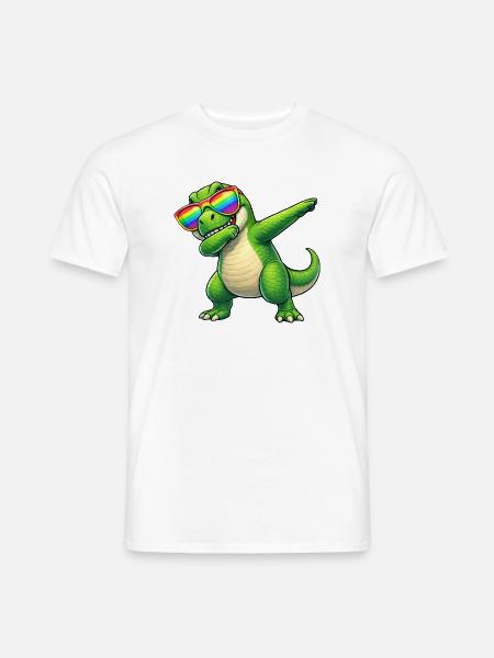 Süßer T-Rex Dinosaurier Cartoon Dab Regenbogen Son - Männer T-Shirt - Weiß